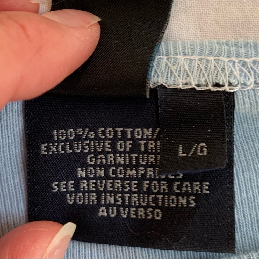 Y2K/90s Vintage 100% Cotton Light Blue Long Sleeve Heart Graphic Baby Tee Size L - Picture 4 of 5